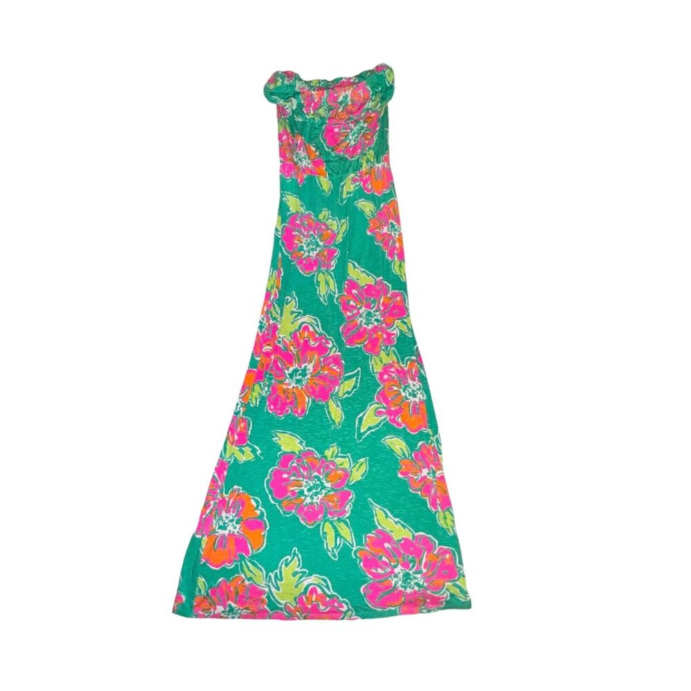 Lilly Pulitzer Amy Dress Womens XS Spearmint Fuzzy Navel Strapless Ruffle Floral